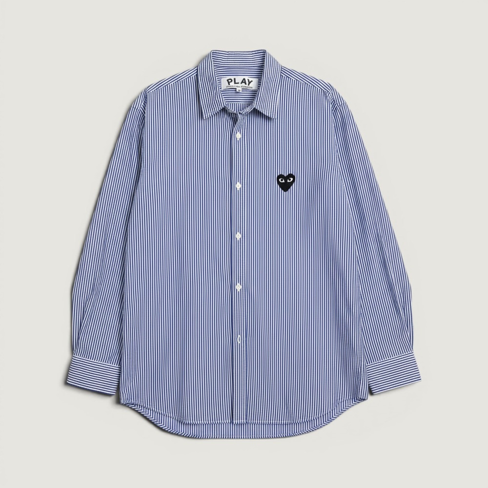 Comme des Garcons Play Shirt Striped Heart Logo Blue Medium
